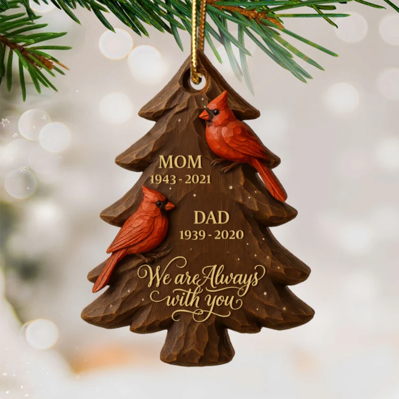 3D Effect Christmas Cardinals Memorial - Personalized Wooden Ornament - Remembrance Gift, Sympathy Gift - Image 7