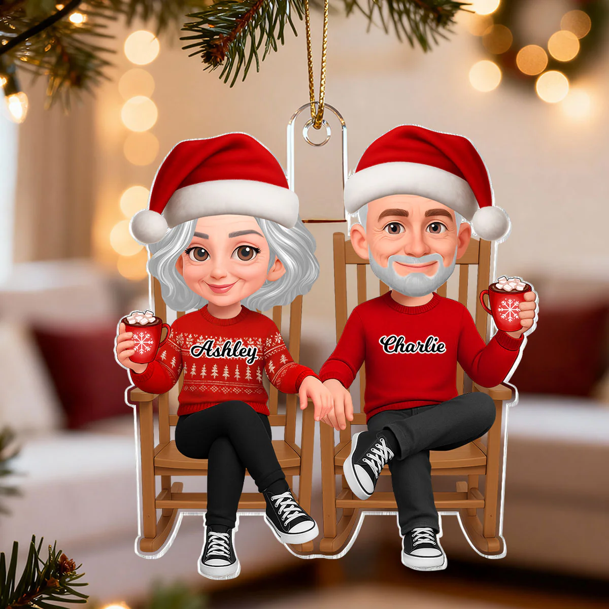 3D Effect Christmas Couple Sitting On Rocking Chair - Personalized Acrylic Ornament - Heartfelt Gift For Couple - Image 10