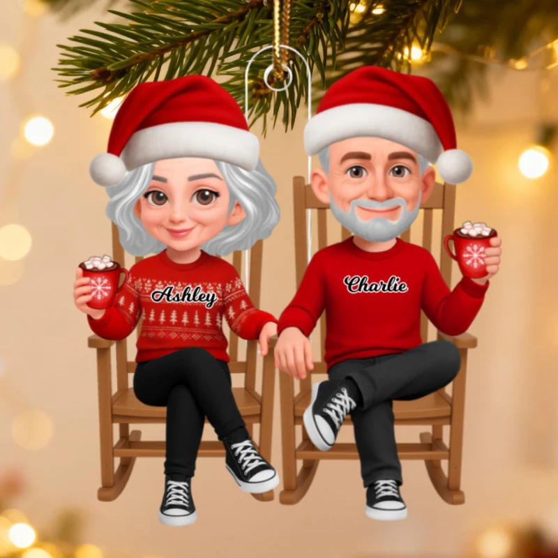 3D Effect Christmas Couple Sitting On Rocking Chair - Personalized Acrylic Ornament - Heartfelt Gift For Couple - Image 14