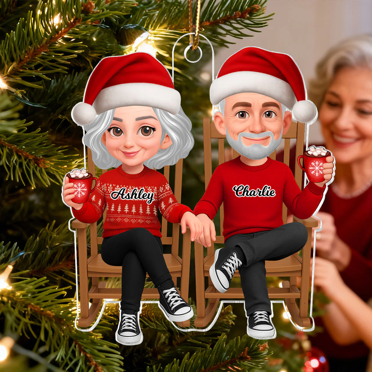 3D Effect Christmas Couple Sitting On Rocking Chair - Personalized Acrylic Ornament - Heartfelt Gift For Couple - Image 6
