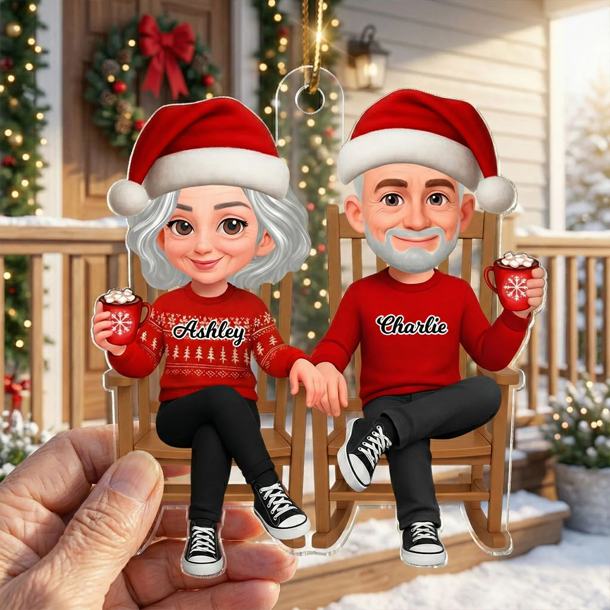 3D Effect Christmas Couple Sitting On Rocking Chair - Personalized Acrylic Ornament - Heartfelt Gift For Couple - Image 8