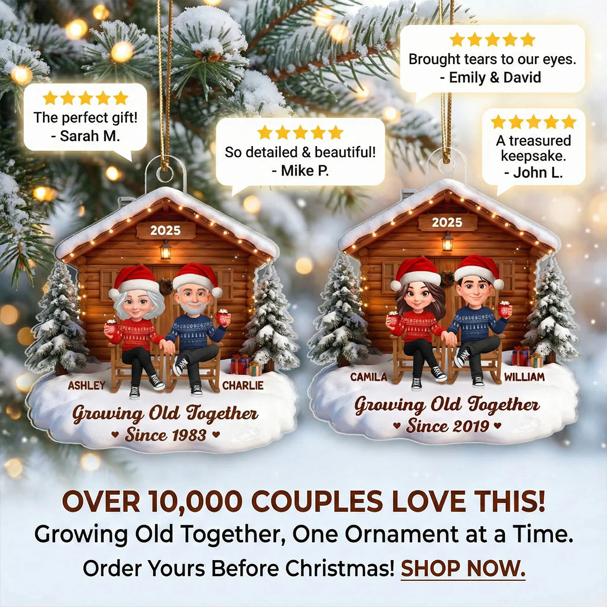 3D Effect Christmas Couple Cabin - Personalized Acrylic Ornament - Heartfelt Gift For Couple - Image 6