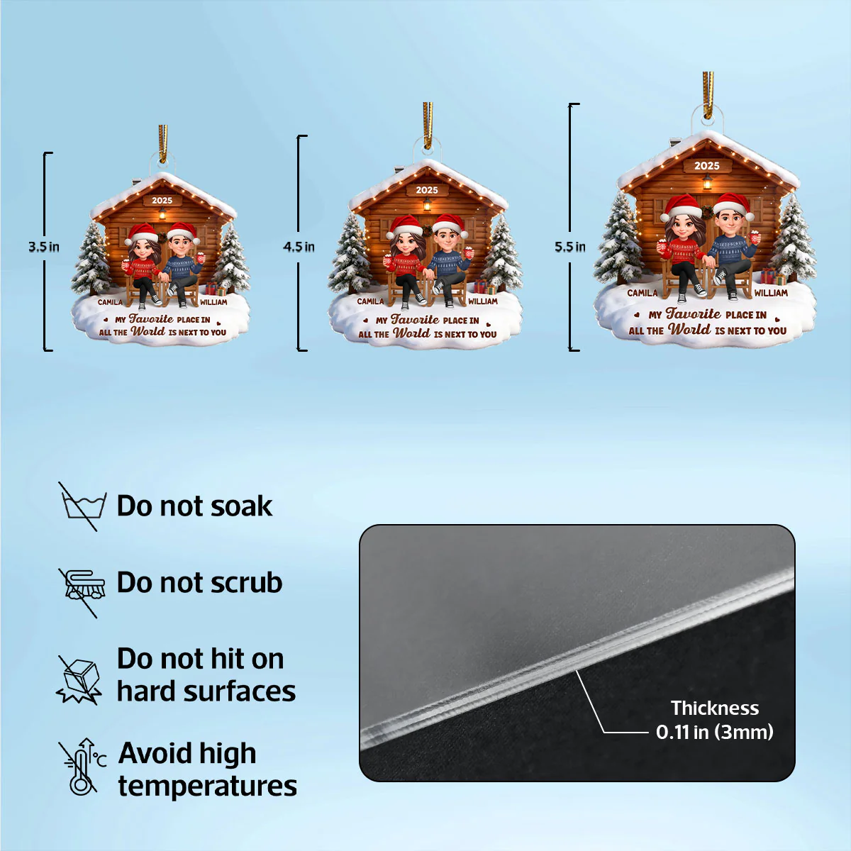 3D Effect Christmas Couple Cabin - Personalized Acrylic Ornament - Heartfelt Gift For Couple - Image 7