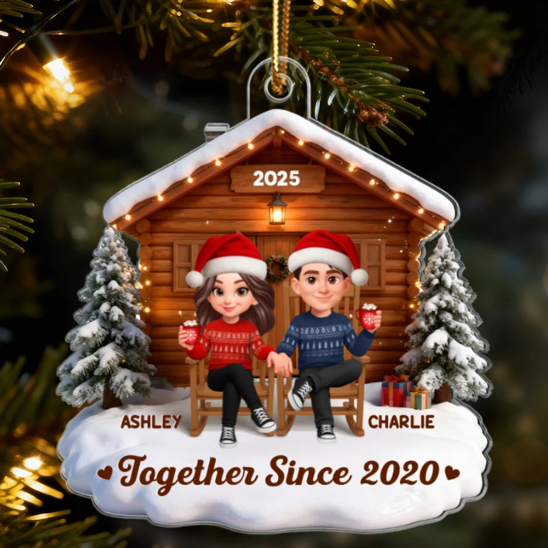 3D Effect Christmas Couple Cabin - Personalized Acrylic Ornament - Heartfelt Gift For Couple - Image 8