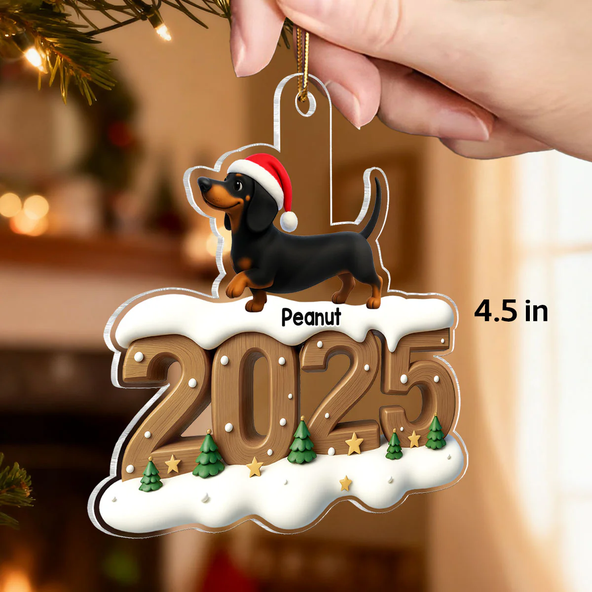 3D Effect Christmas Dachshunds Walking - Personalized Acrylic Ornament - Gift For Dachshund Lovers - Image 2