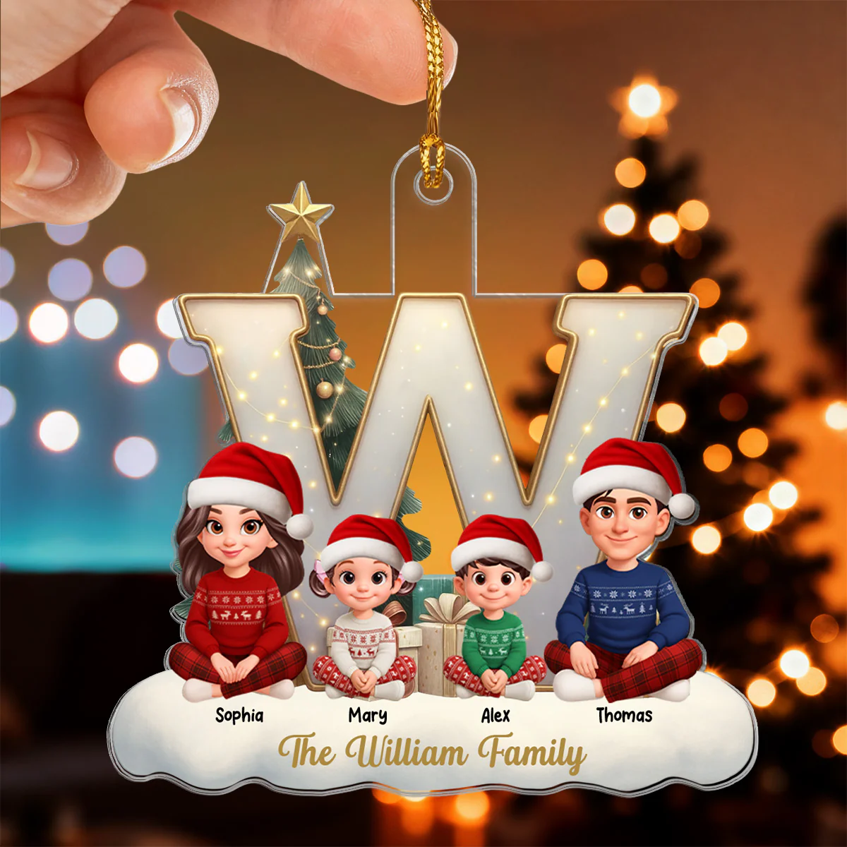 3D Effect Christmas Family Name Initial Beautiful Family Together - Personalized Acrylic Ornament - Gift For Family - Image 3
