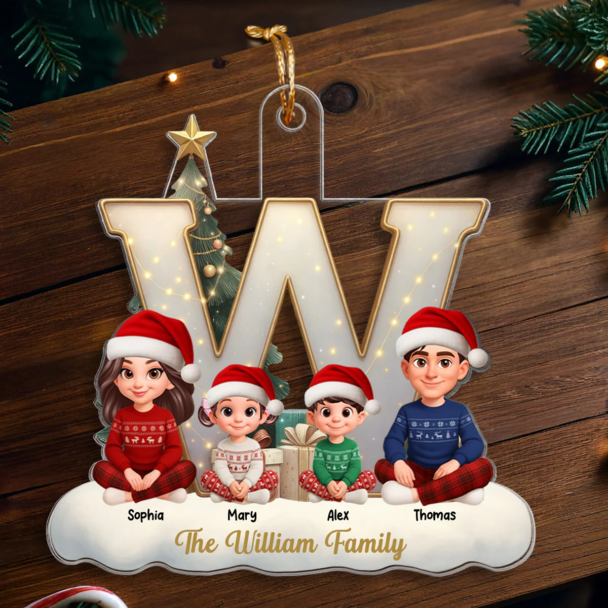 3D Effect Christmas Family Name Initial Beautiful Family Together - Personalized Acrylic Ornament - Gift For Family - Image 4