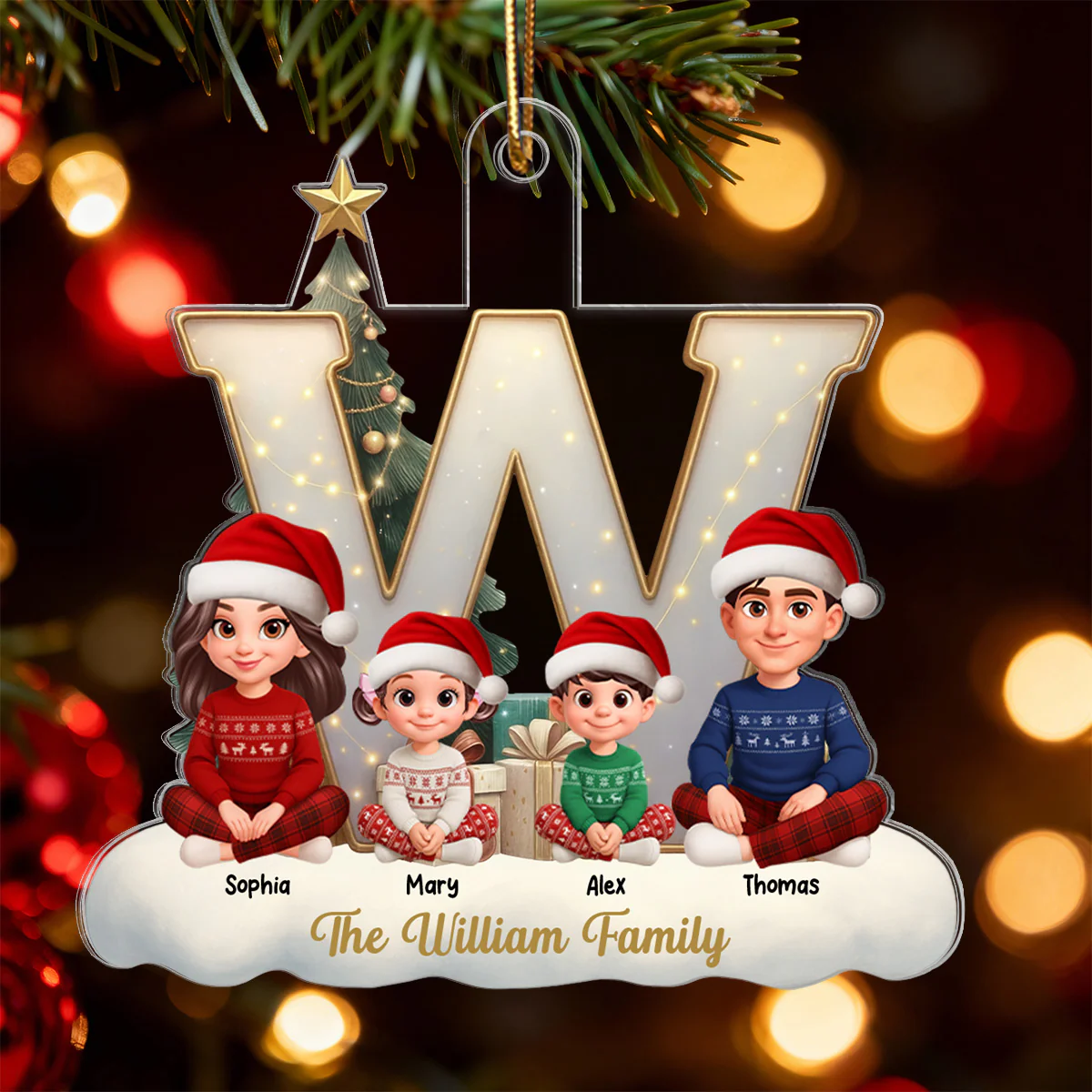3D Effect Christmas Family Name Initial Beautiful Family Together - Personalized Acrylic Ornament - Gift For Family - Image 5