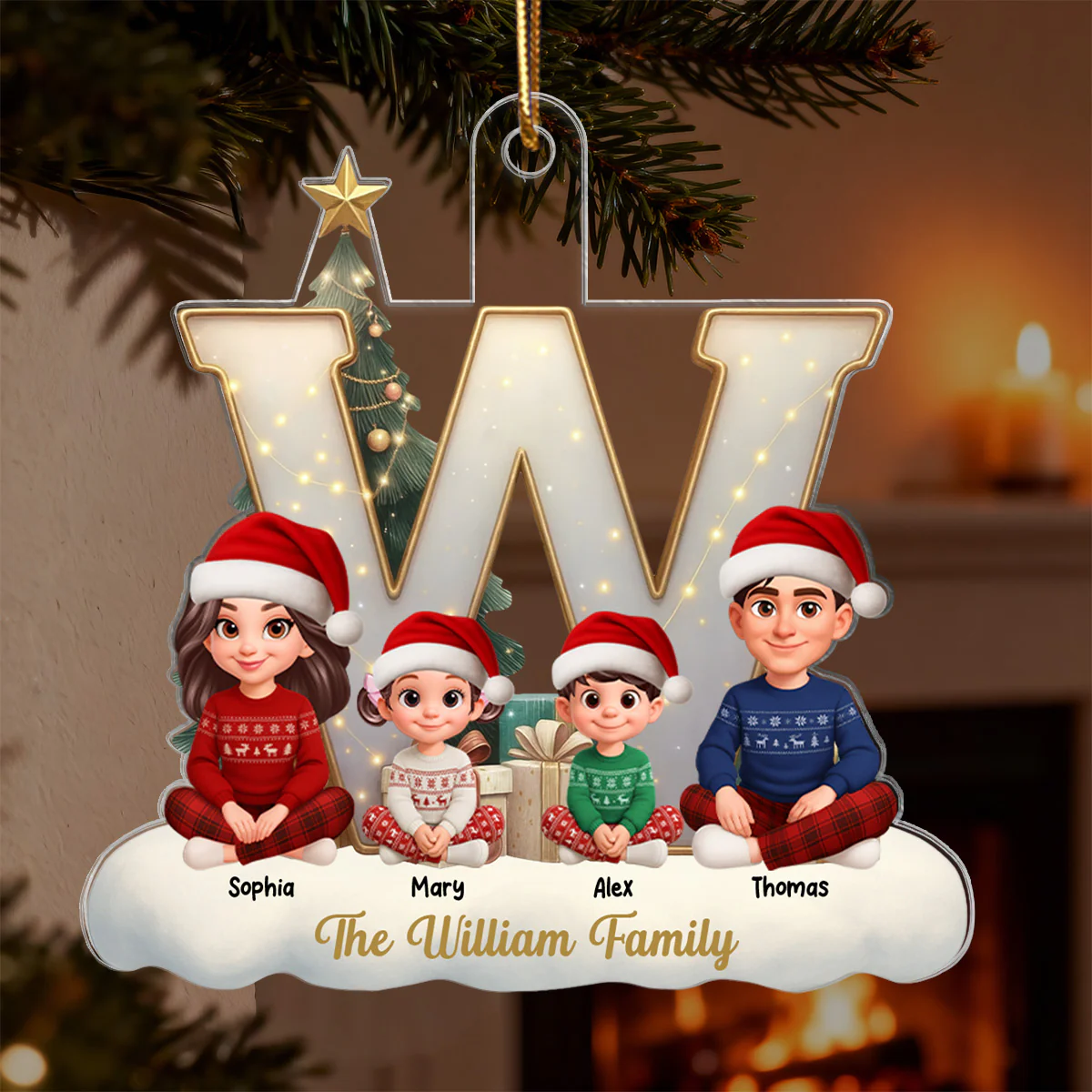 3D Effect Christmas Family Name Initial Beautiful Family Together - Personalized Acrylic Ornament - Gift For Family - Image 6