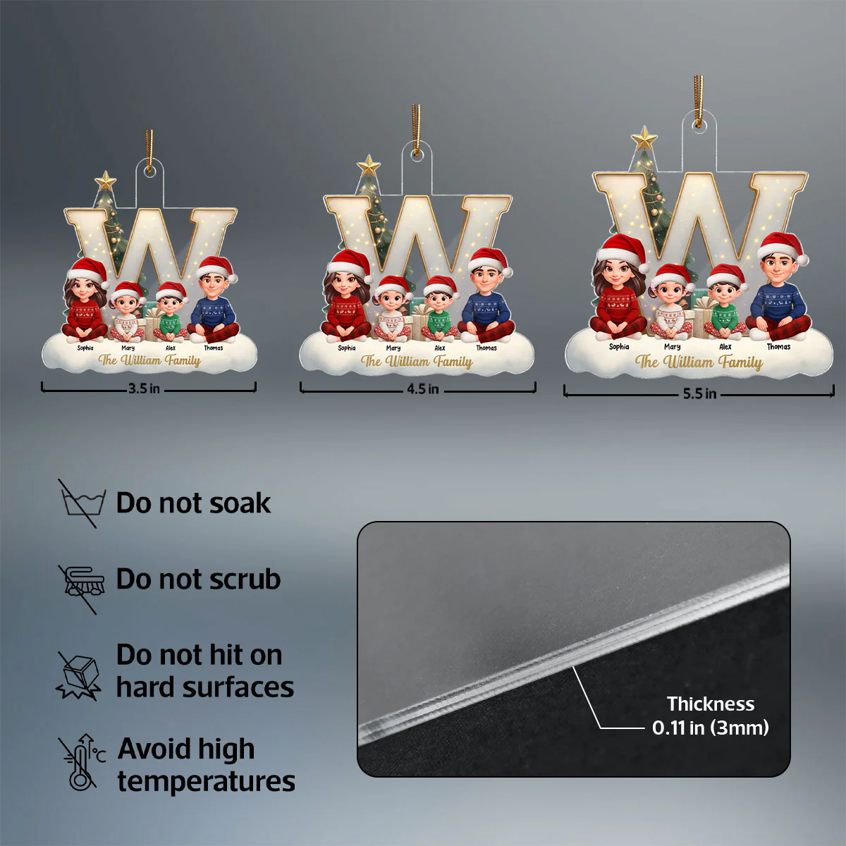 3D Effect Christmas Family Name Initial Beautiful Family Together - Personalized Acrylic Ornament - Gift For Family - Image 7