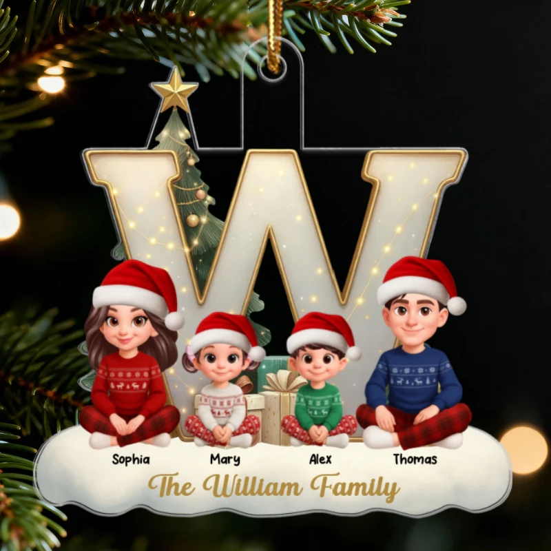 3D Effect Christmas Family Name Initial Beautiful Family Together - Personalized Acrylic Ornament - Gift For Family - Image 8