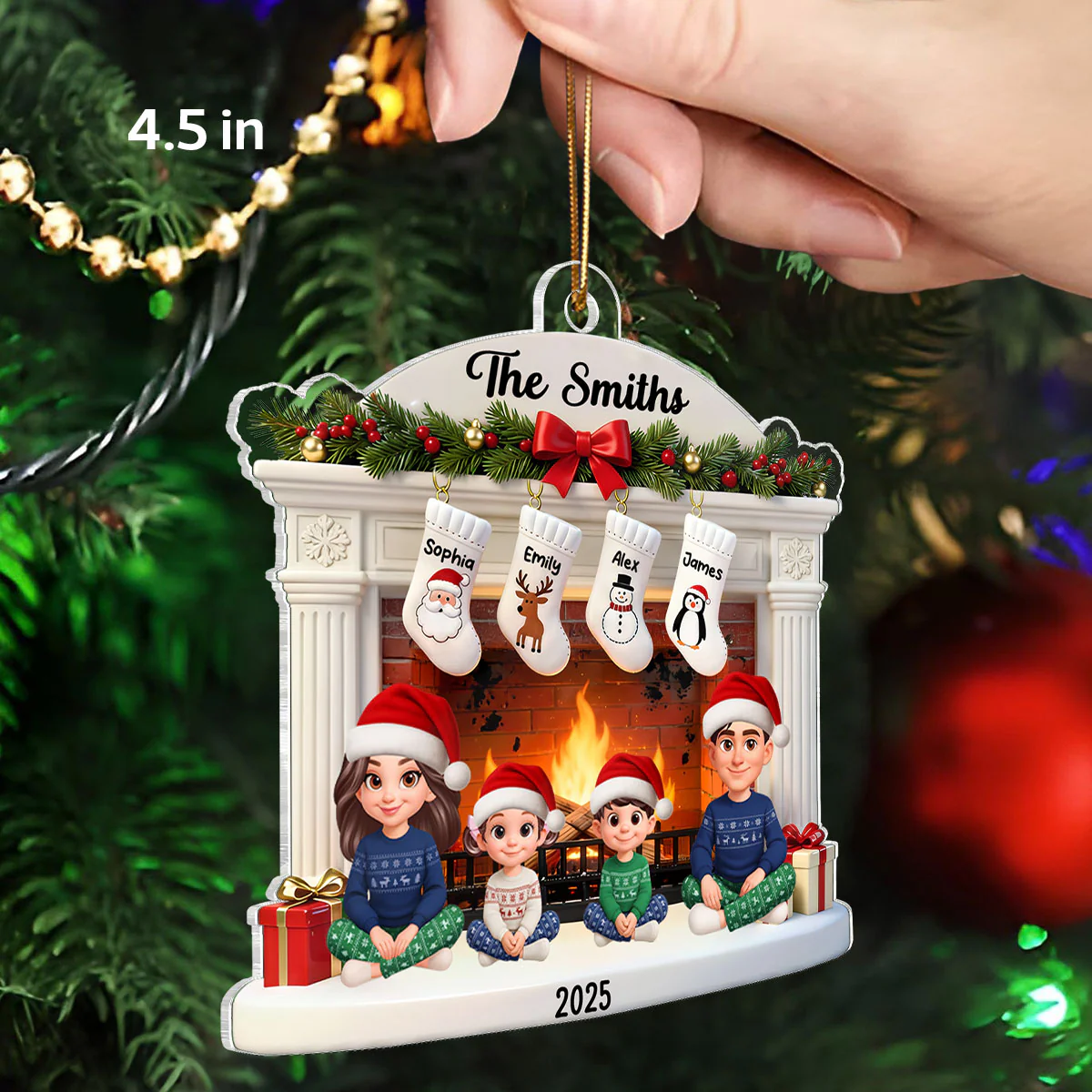 3D Effect Christmas Festive Christmas Fireplace Beautiful Family Together - Personalized Acrylic Ornament - Gift For Family - Image 2