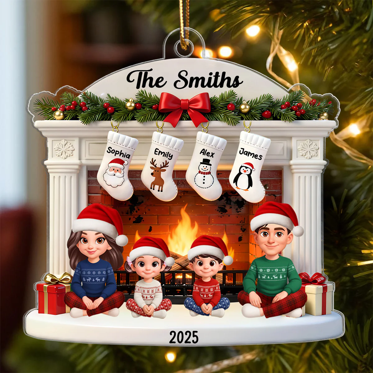 3D Effect Christmas Festive Christmas Fireplace Beautiful Family Together - Personalized Acrylic Ornament - Gift For Family - Image 5