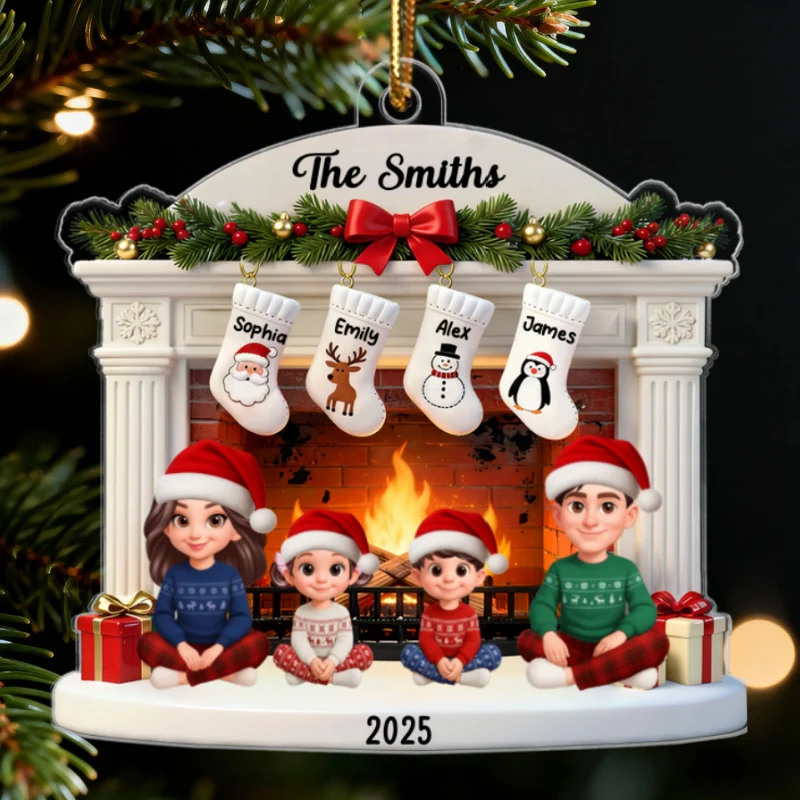 3D Effect Christmas Festive Christmas Fireplace Beautiful Family Together - Personalized Acrylic Ornament - Gift For Family - Image 8