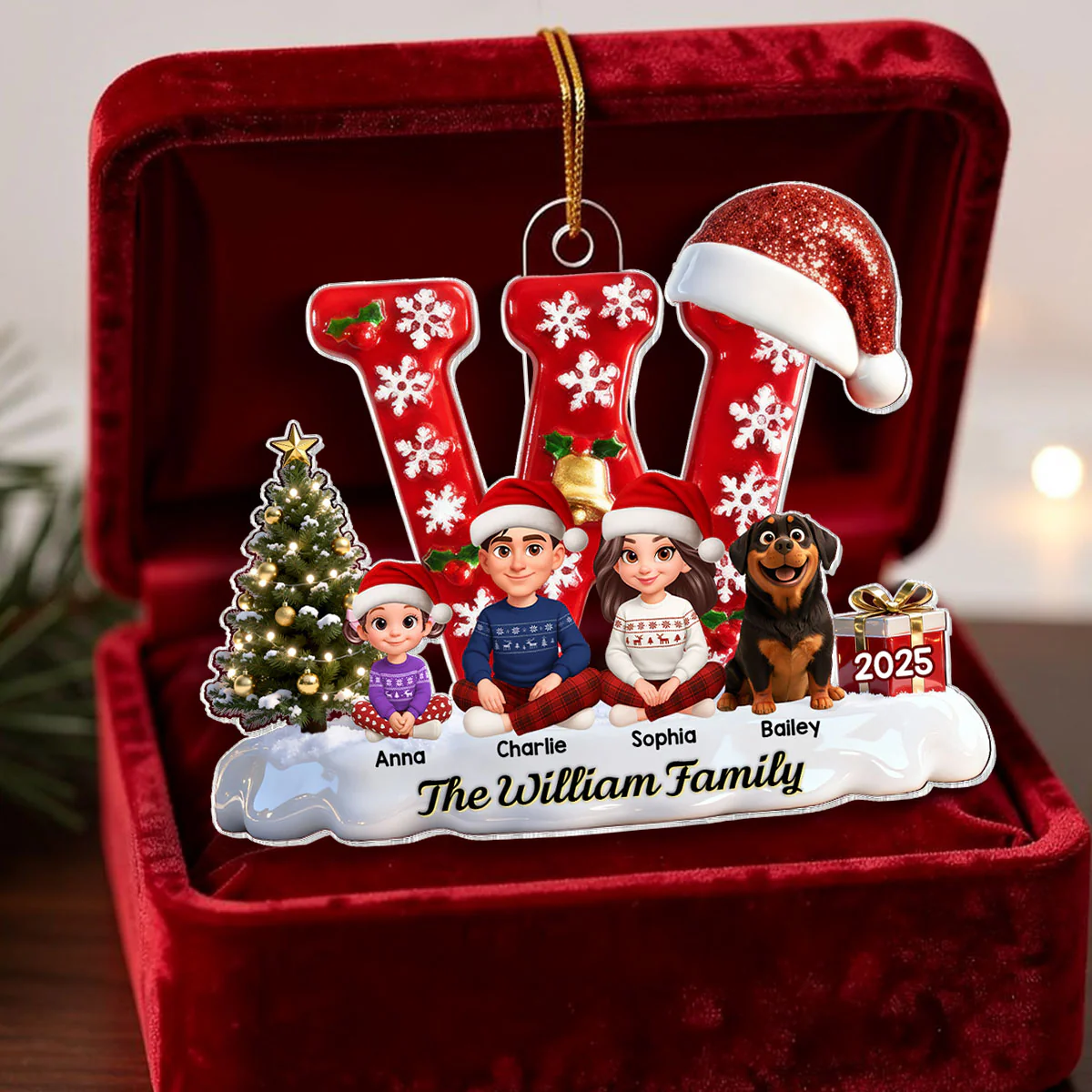 3D Effect Christmas Festive Family Name Initial Beautiful Family Together - Personalized Acrylic Ornament - Gift For Family - Image 10