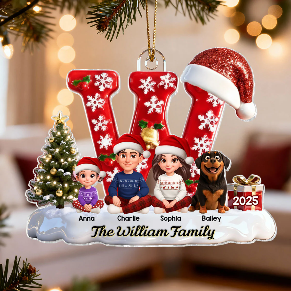 3D Effect Christmas Festive Family Name Initial Beautiful Family Together - Personalized Acrylic Ornament - Gift For Family - Image 11