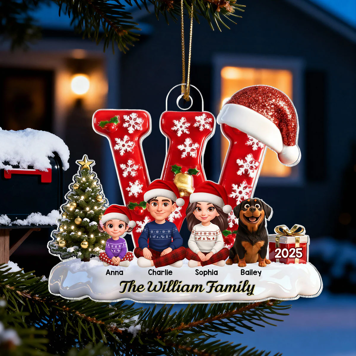 3D Effect Christmas Festive Family Name Initial Beautiful Family Together - Personalized Acrylic Ornament - Gift For Family - Image 12
