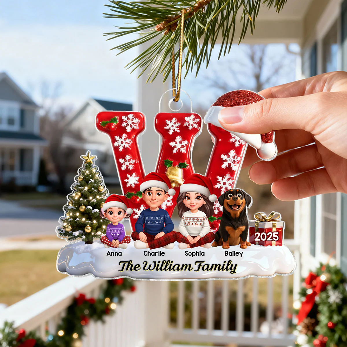 3D Effect Christmas Festive Family Name Initial Beautiful Family Together - Personalized Acrylic Ornament - Gift For Family - Image 13