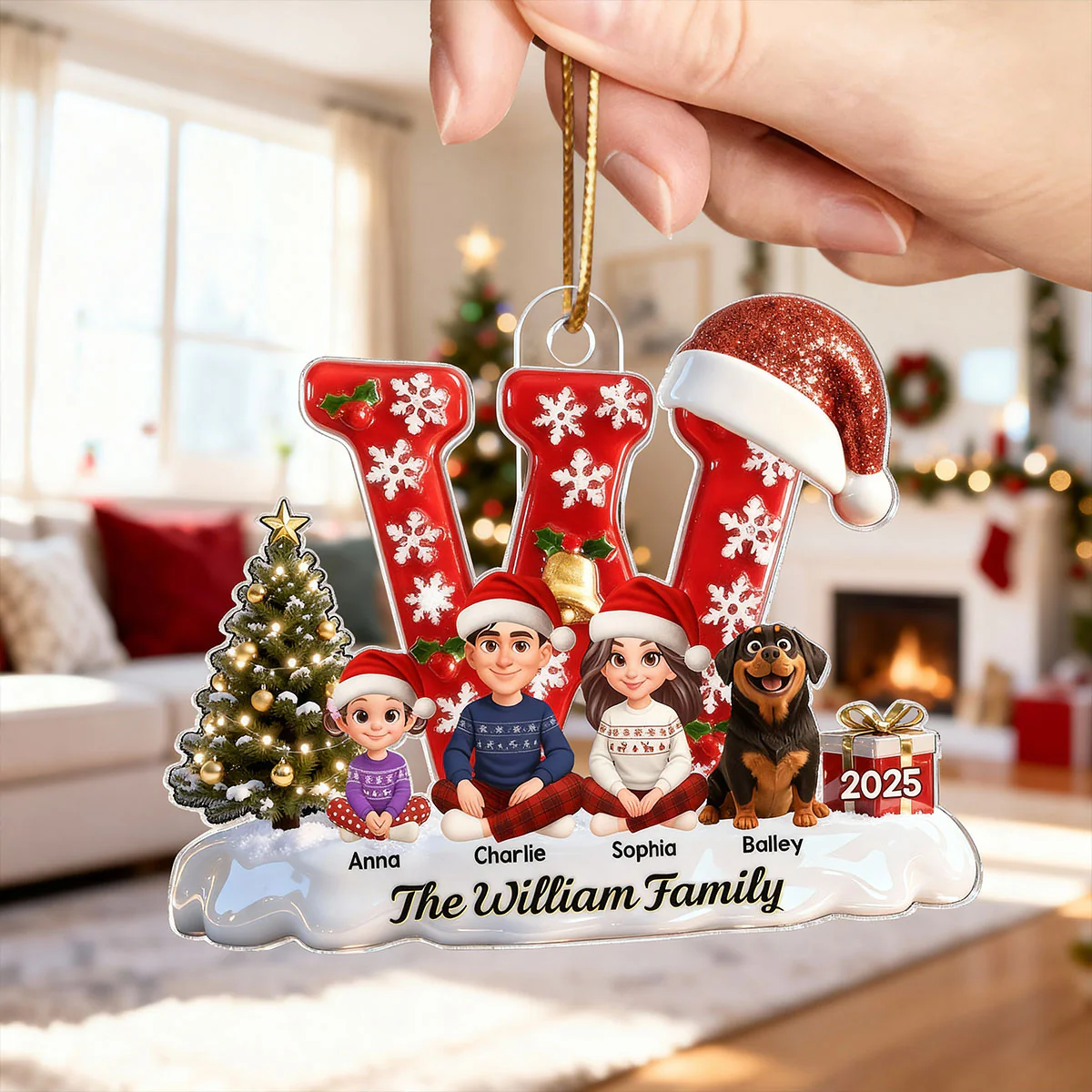 3D Effect Christmas Festive Family Name Initial Beautiful Family Together - Personalized Acrylic Ornament - Gift For Family - Image 14