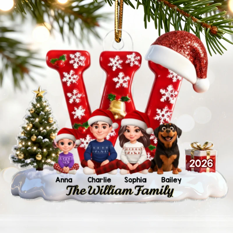 3D Effect Christmas Festive Family Name Initial Beautiful Family Together - Personalized Acrylic Ornament - Gift For Family - Image 15