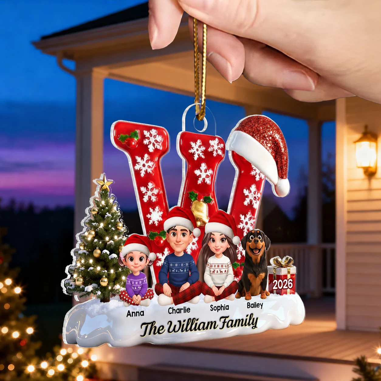 3D Effect Christmas Festive Family Name Initial Beautiful Family Together - Personalized Acrylic Ornament - Gift For Family - Image 3