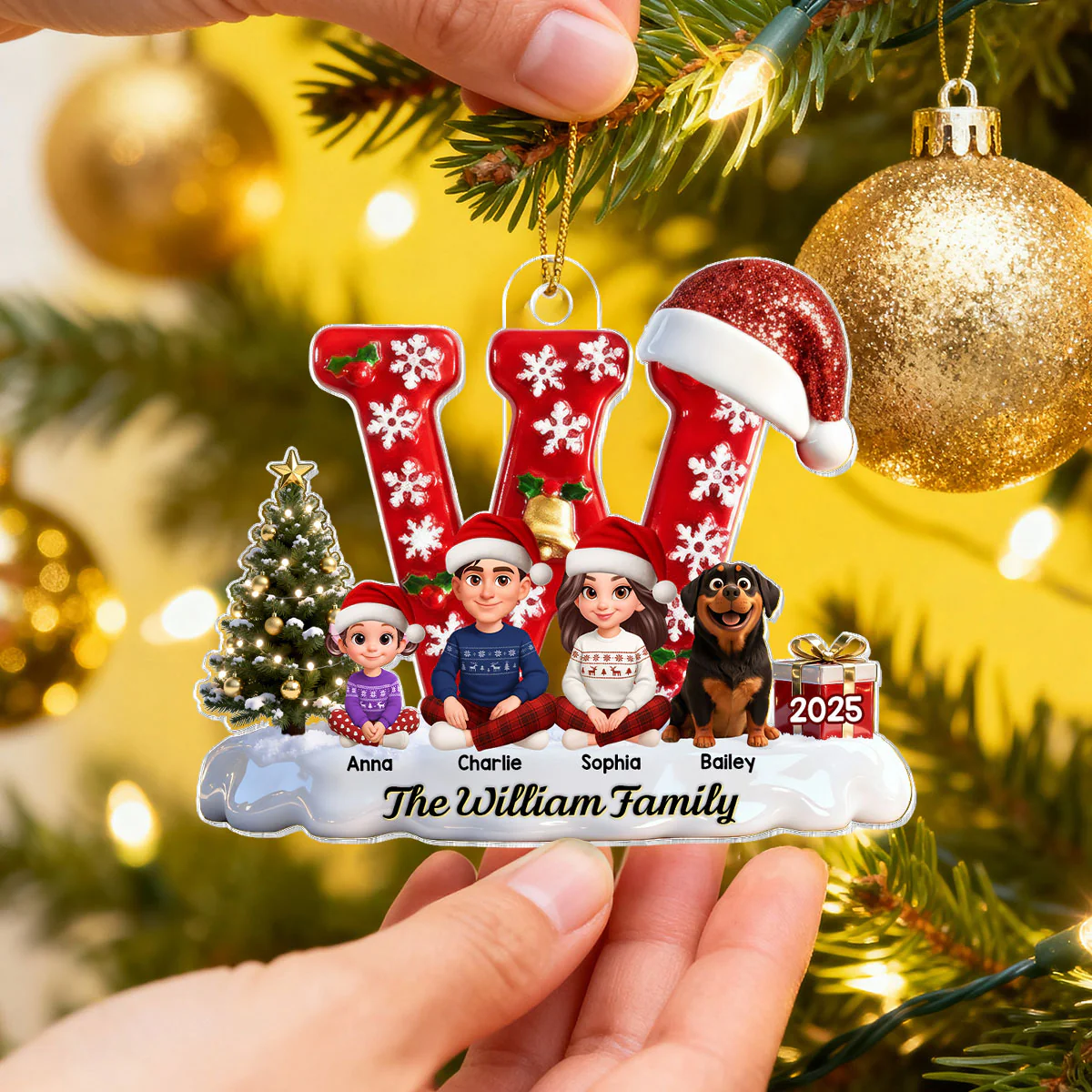 3D Effect Christmas Festive Family Name Initial Beautiful Family Together - Personalized Acrylic Ornament - Gift For Family - Image 4