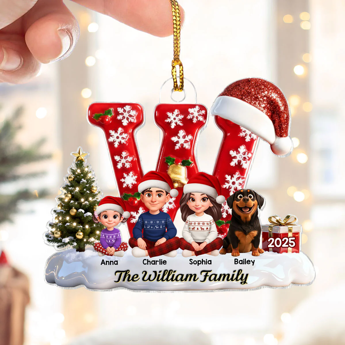 3D Effect Christmas Festive Family Name Initial Beautiful Family Together - Personalized Acrylic Ornament - Gift For Family - Image 5