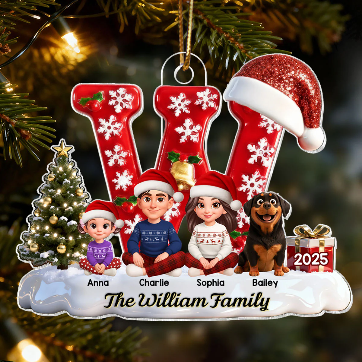 3D Effect Christmas Festive Family Name Initial Beautiful Family Together - Personalized Acrylic Ornament - Gift For Family - Image 6