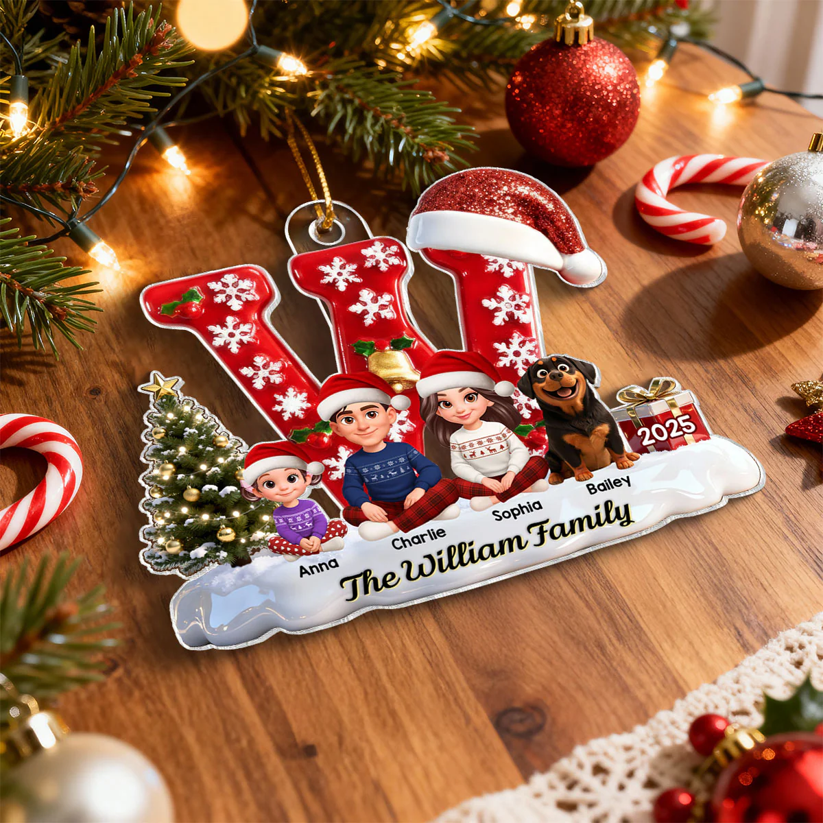 3D Effect Christmas Festive Family Name Initial Beautiful Family Together - Personalized Acrylic Ornament - Gift For Family - Image 7