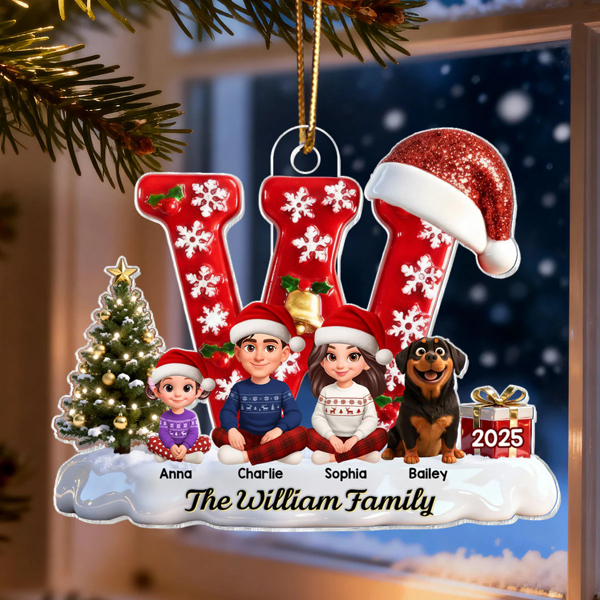3D Effect Christmas Festive Family Name Initial Beautiful Family Together - Personalized Acrylic Ornament - Gift For Family - Image 9