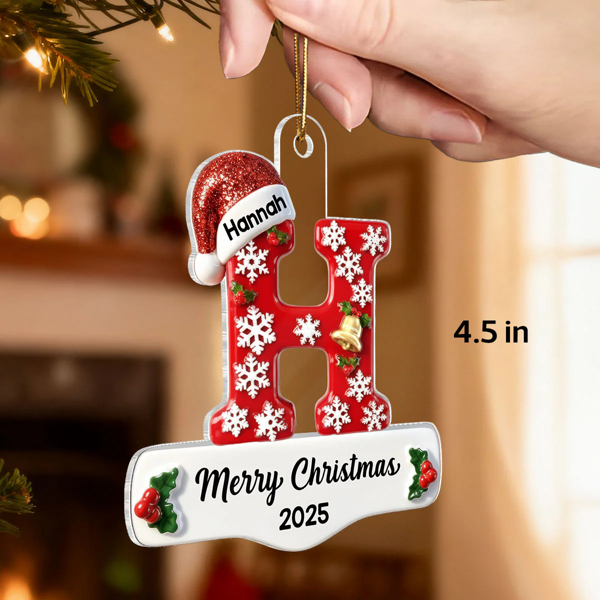 3D Effect Christmas Festive Initial Name - Personalized Acrylic Ornament - Image 2