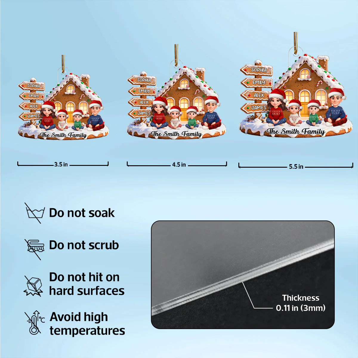3D Effect Christmas Gingerbread Cake House Beautiful Family Together - Personalized Acrylic Ornament - Image 7