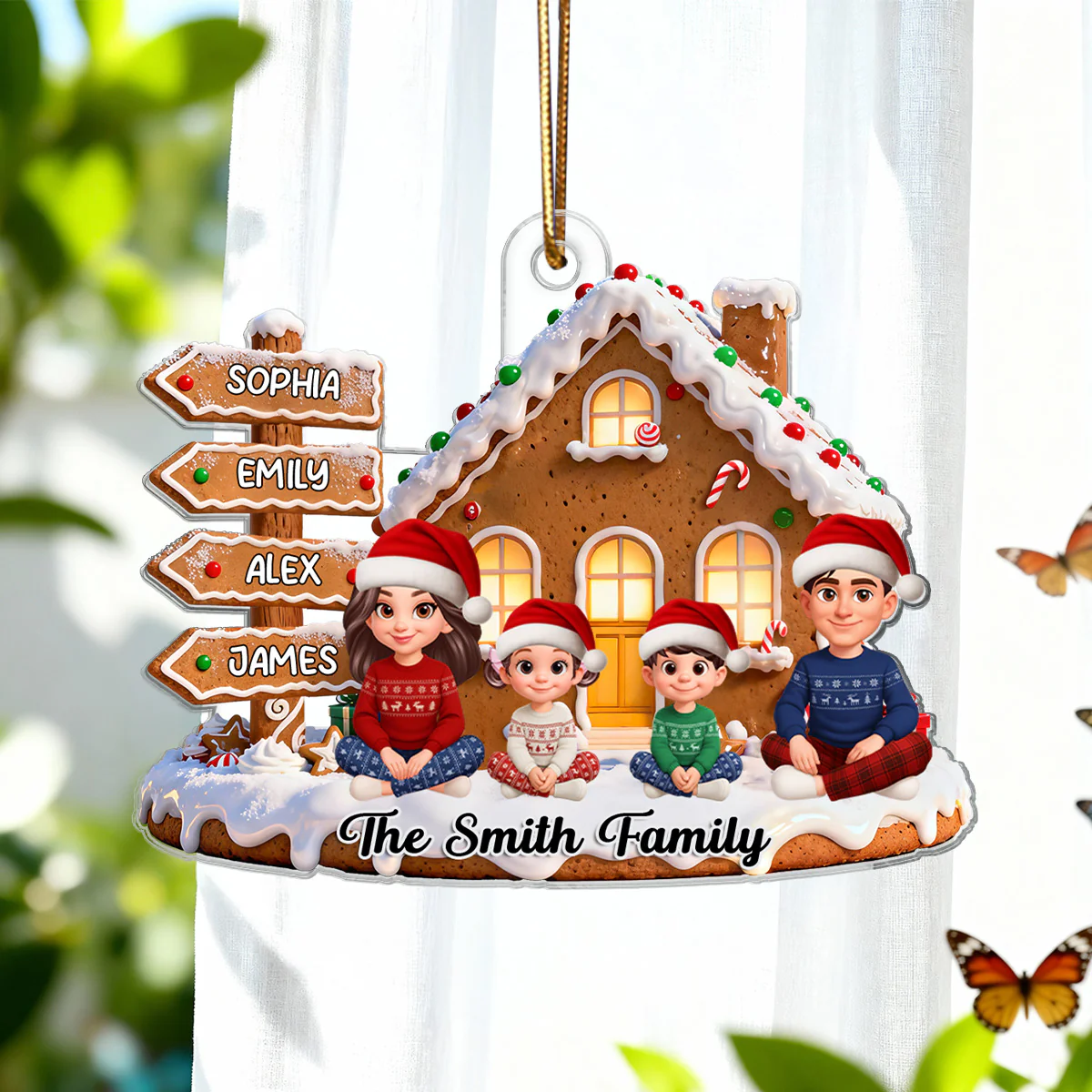3D Effect Christmas Gingerbread Cake House Beautiful Family Together - Personalized Acrylic Ornament - Image 8