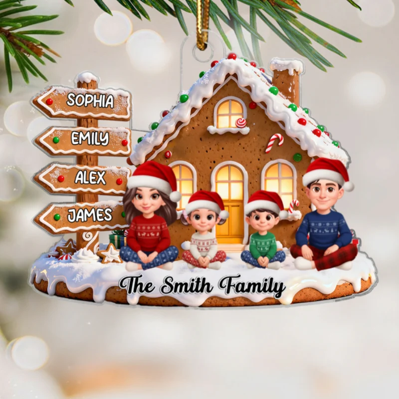 3D Effect Christmas Gingerbread Cake House Beautiful Family Together - Personalized Acrylic Ornament - Image 9