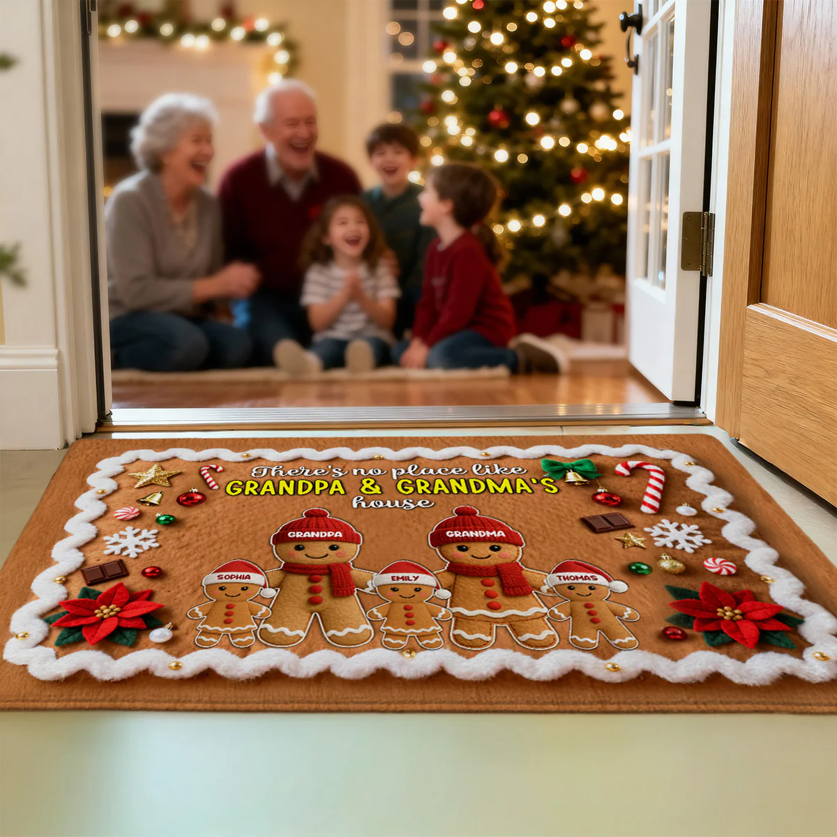 3D Effect Christmas Gingerbread No Place Like Grandma Grandpa House - Personalized Doormat - Image 2