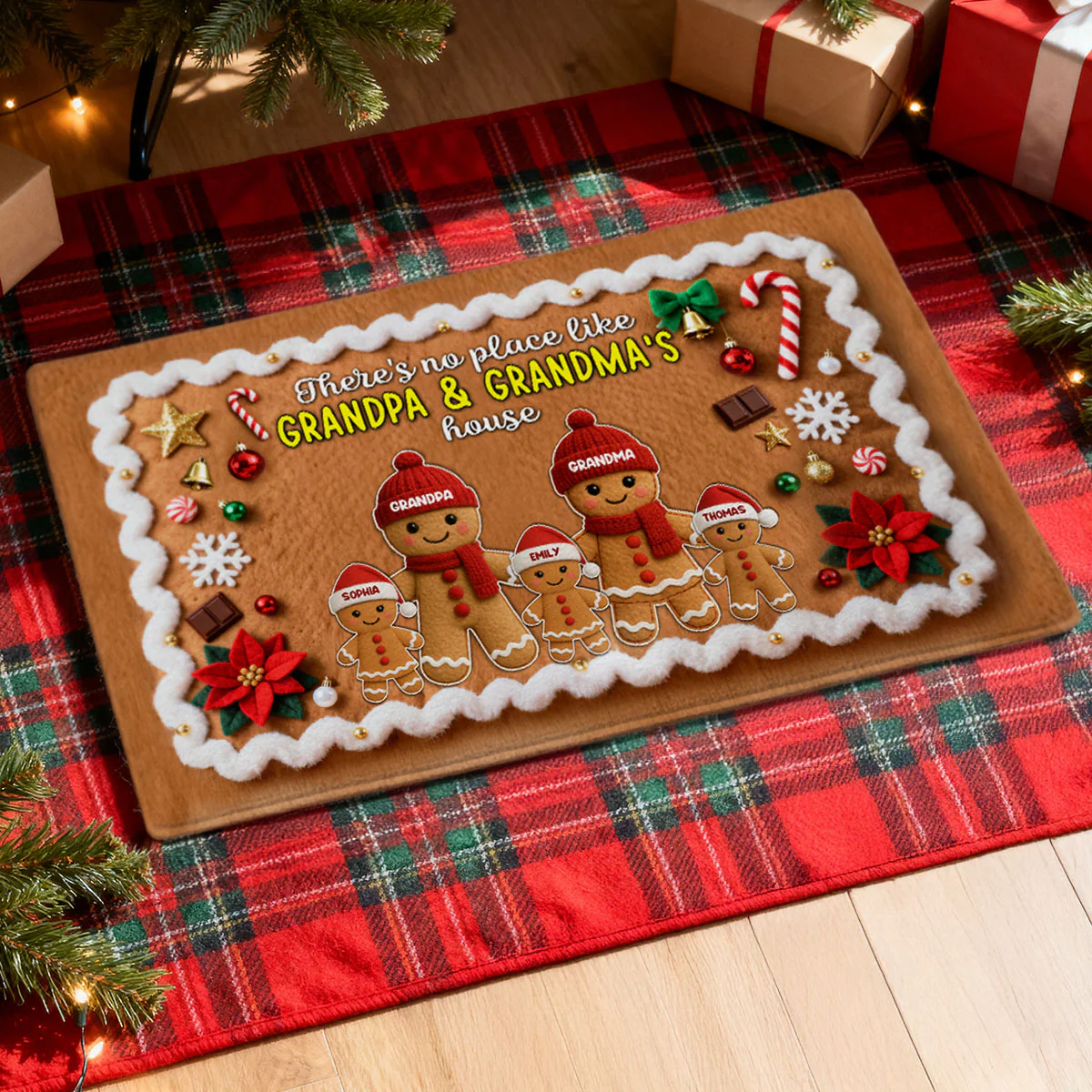 3D Effect Christmas Gingerbread No Place Like Grandma Grandpa House - Personalized Doormat - Image 3