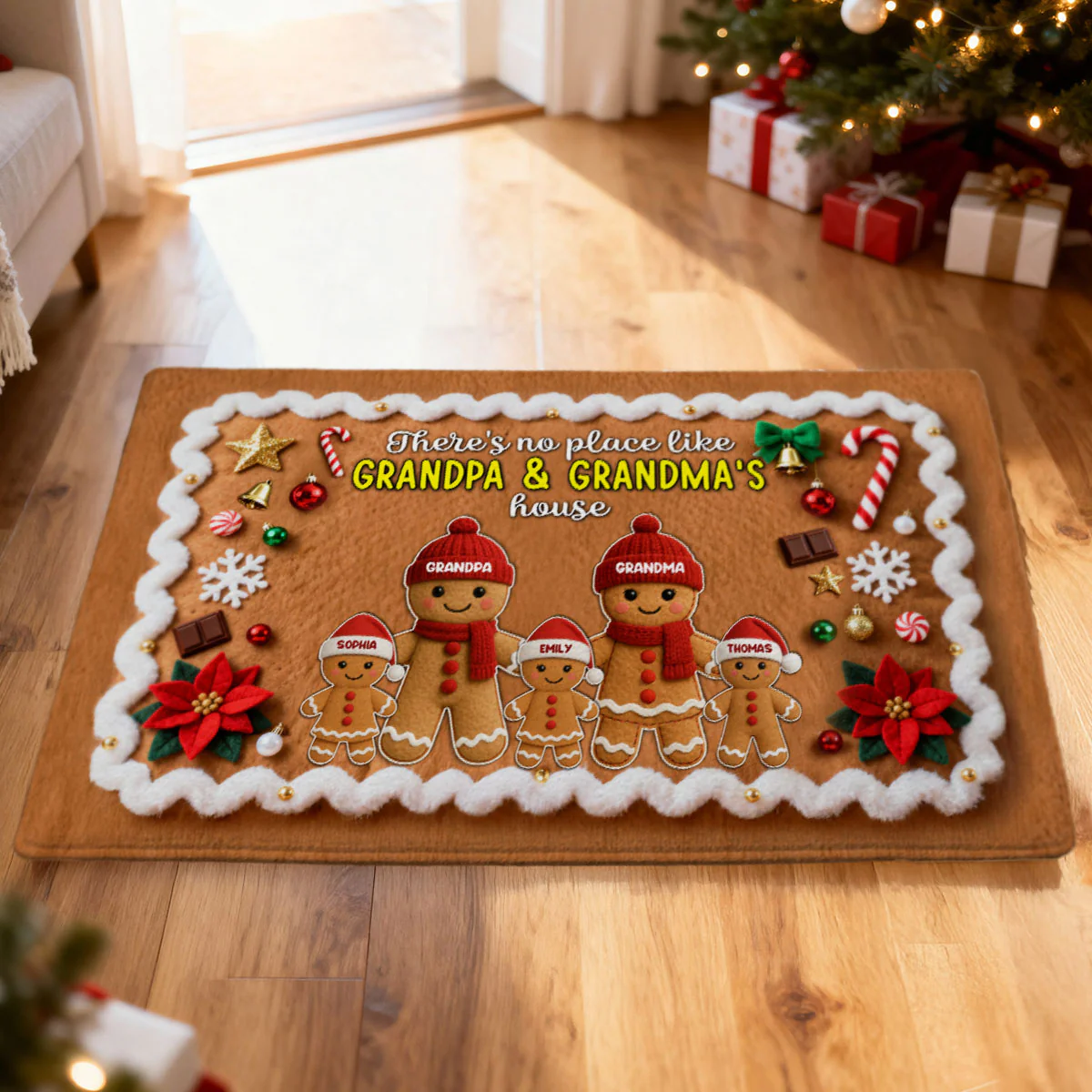 3D Effect Christmas Gingerbread No Place Like Grandma Grandpa House - Personalized Doormat - Image 4
