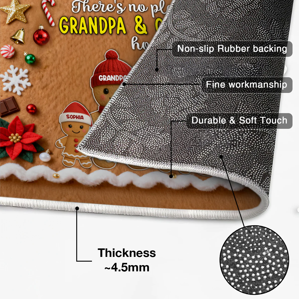 3D Effect Christmas Gingerbread No Place Like Grandma Grandpa House - Personalized Doormat - Image 7