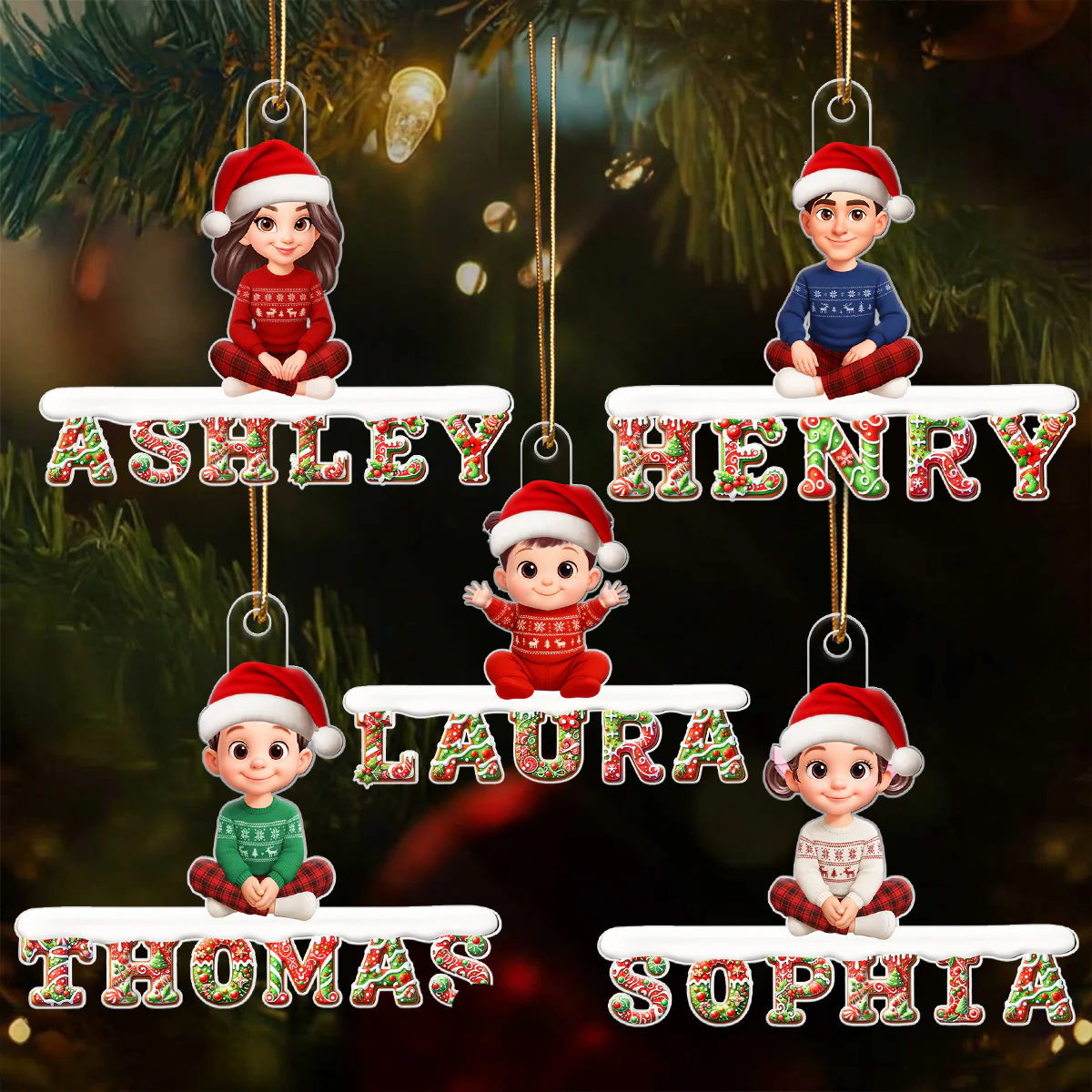3D Effect Christmas Gingerbread Pattern Family Member Name - Personalized Acrylic Ornament - Unique Christmas Gift For Family, Loved Ones - Image 3