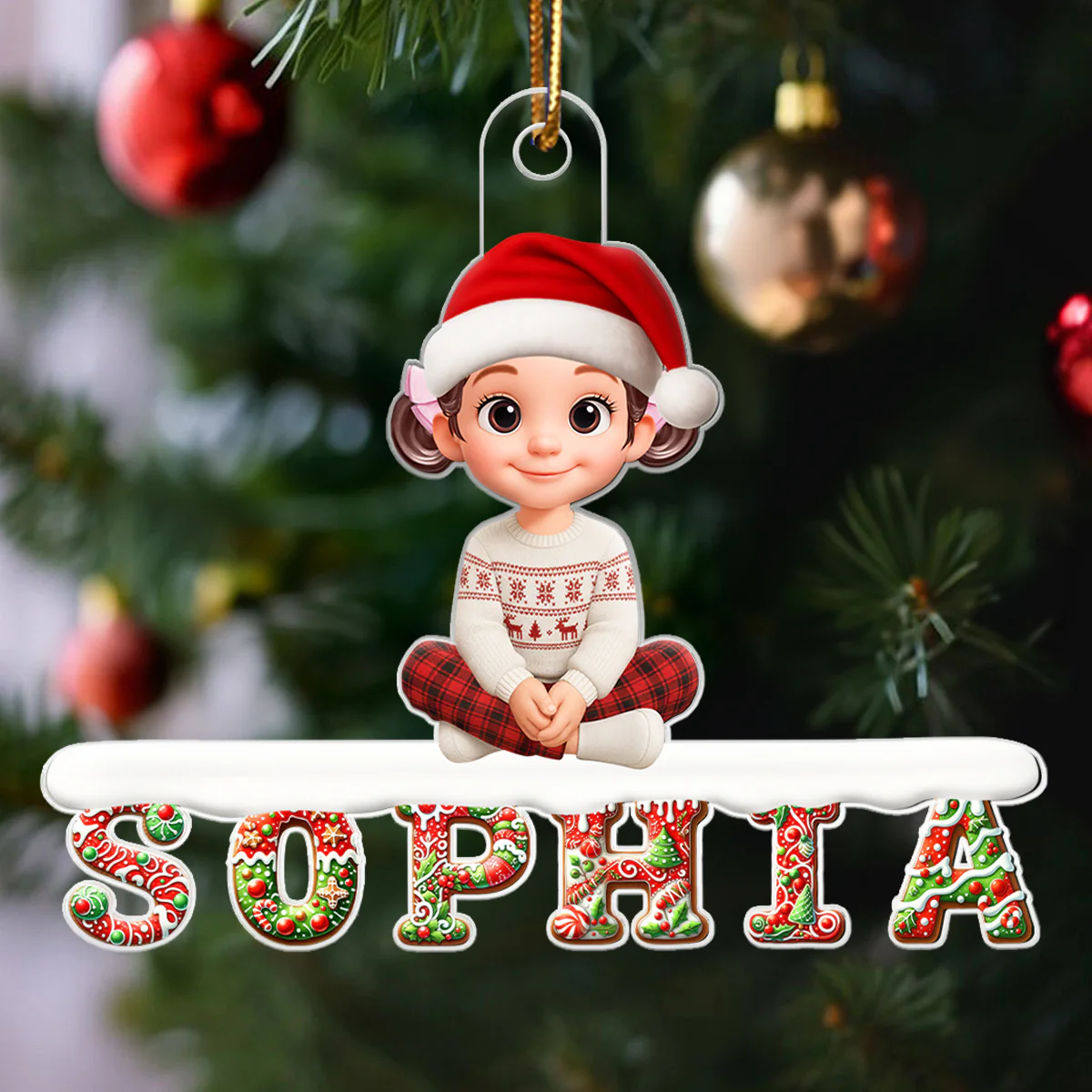 3D Effect Christmas Gingerbread Pattern Family Member Name - Personalized Acrylic Ornament - Unique Christmas Gift For Family, Loved Ones - Image 4