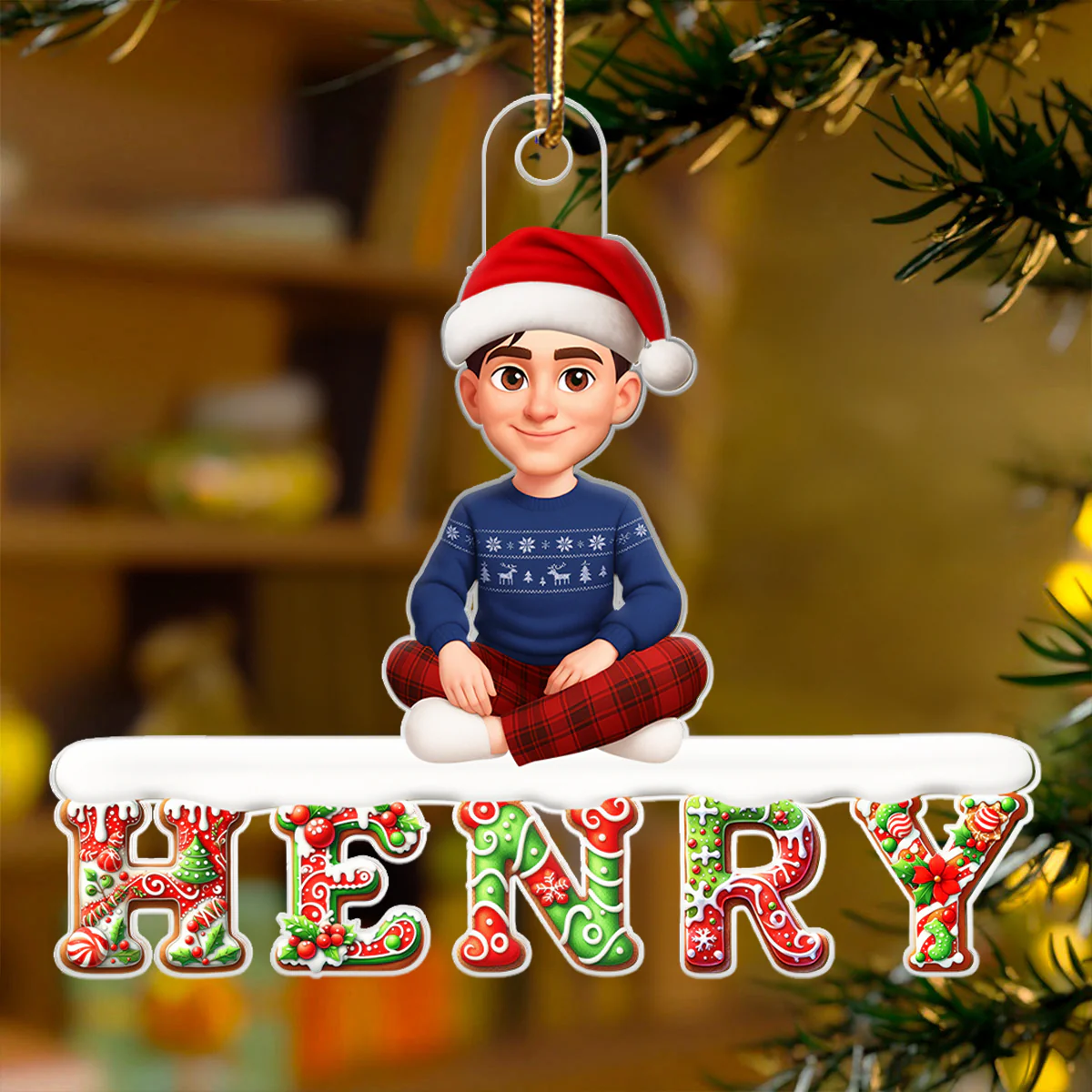 3D Effect Christmas Gingerbread Pattern Family Member Name - Personalized Acrylic Ornament - Unique Christmas Gift For Family, Loved Ones - Image 5