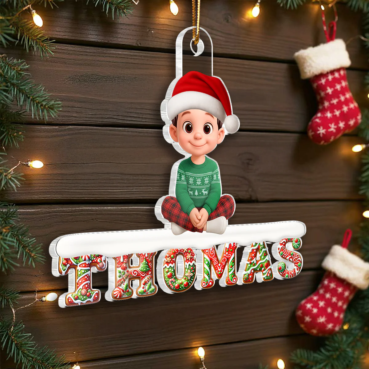 3D Effect Christmas Gingerbread Pattern Family Member Name - Personalized Acrylic Ornament - Unique Christmas Gift For Family, Loved Ones - Image 6