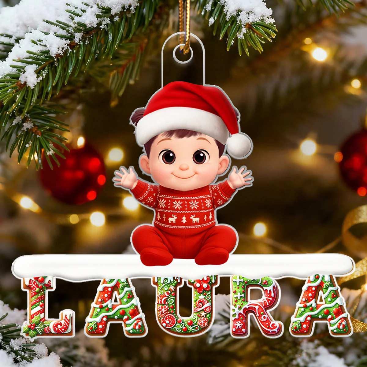 3D Effect Christmas Gingerbread Pattern Family Member Name - Personalized Acrylic Ornament - Unique Christmas Gift For Family, Loved Ones - Image 7