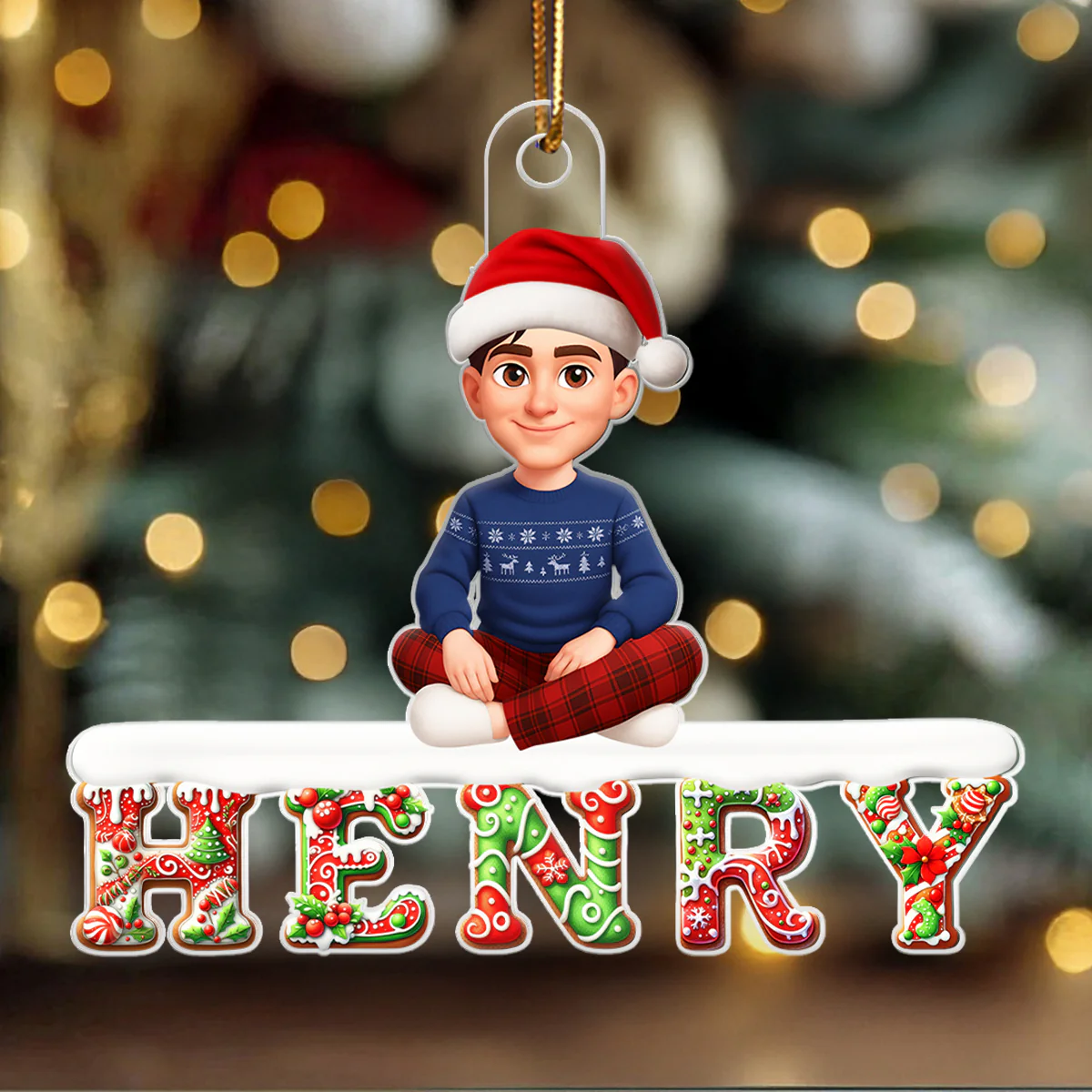 3D Effect Christmas Gingerbread Pattern Family Member Name - Personalized Acrylic Ornament - Unique Christmas Gift For Family, Loved Ones - Image 9