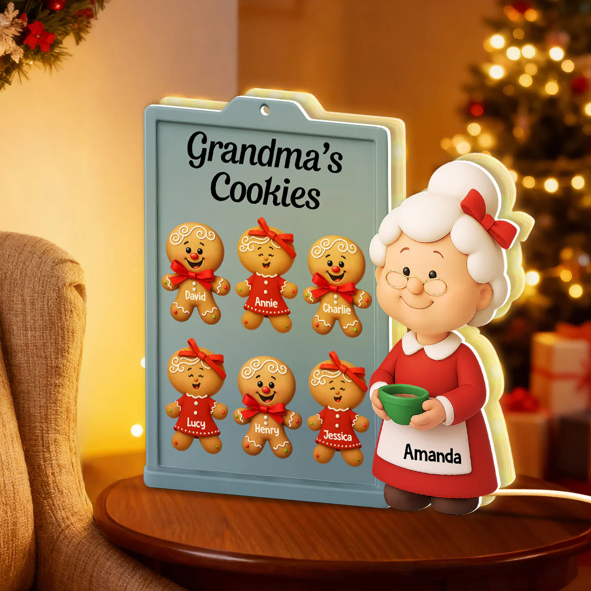 3D Effect Christmas Grandma Cookies Custom Grandkids Names - Personalized Light Box - Image 10