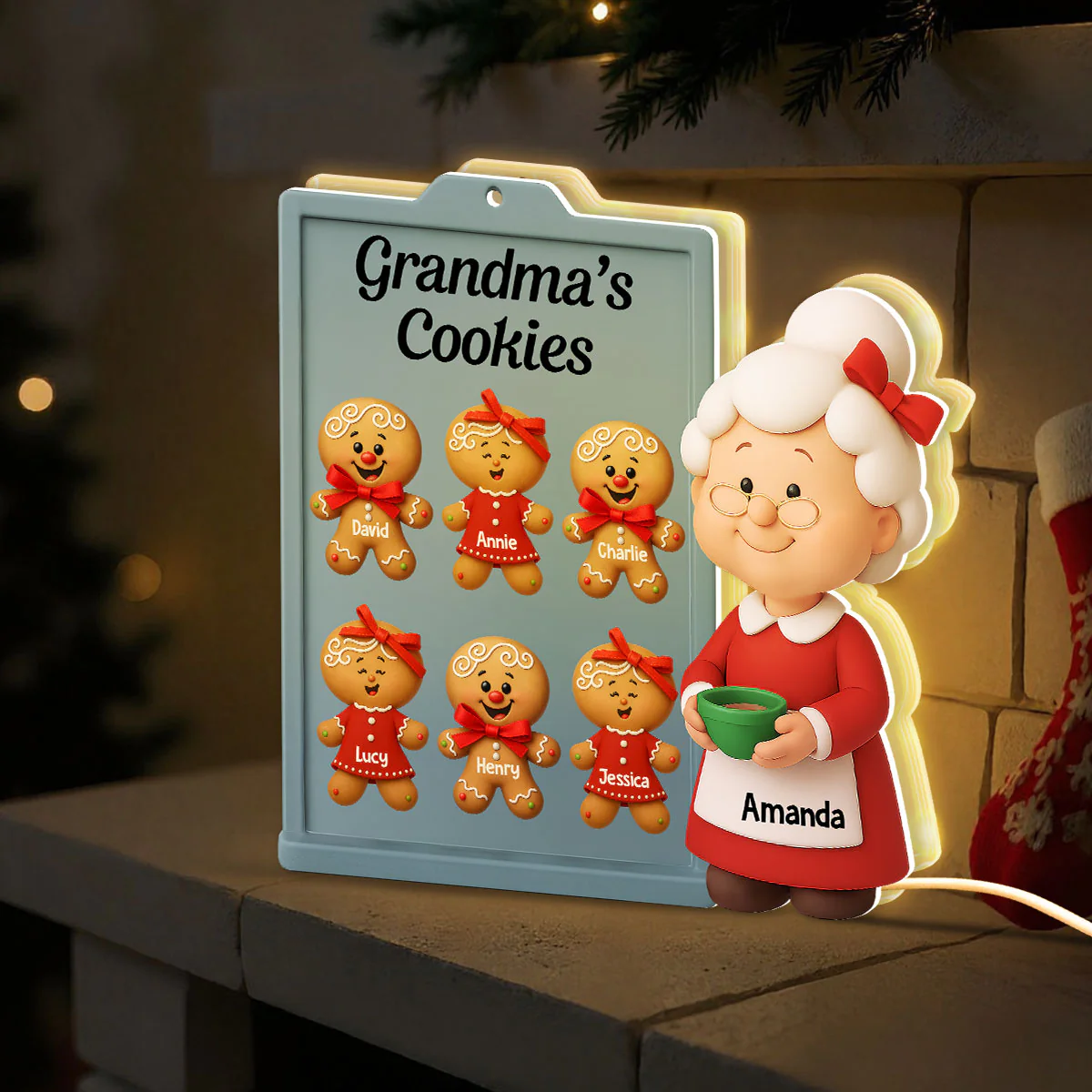 3D Effect Christmas Grandma Cookies Custom Grandkids Names - Personalized Light Box - Image 3