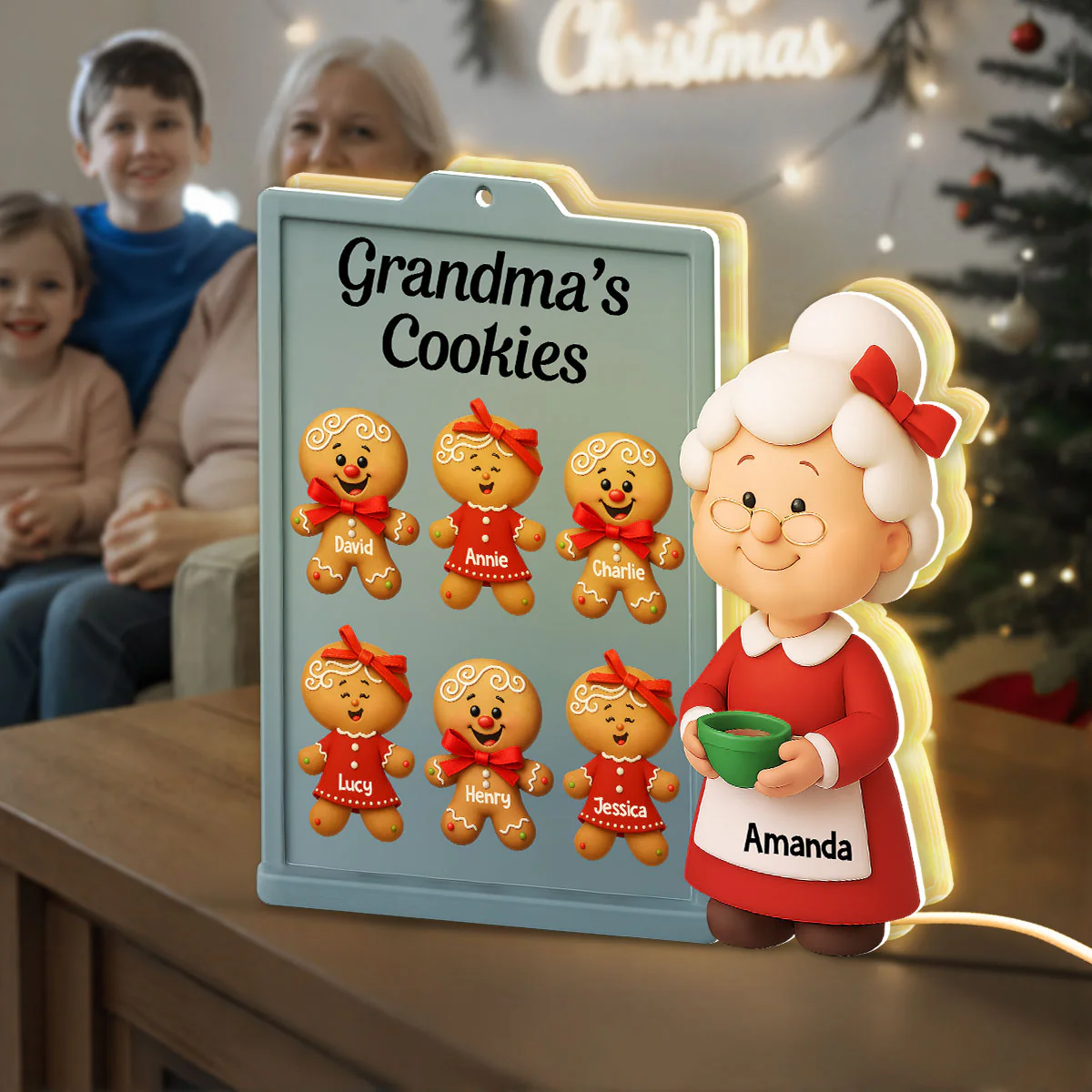 3D Effect Christmas Grandma Cookies Custom Grandkids Names - Personalized Light Box - Image 4