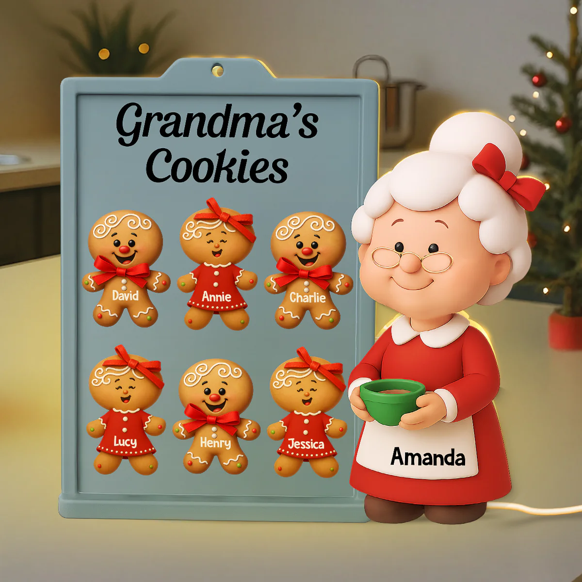 3D Effect Christmas Grandma Cookies Custom Grandkids Names - Personalized Light Box - Image 5