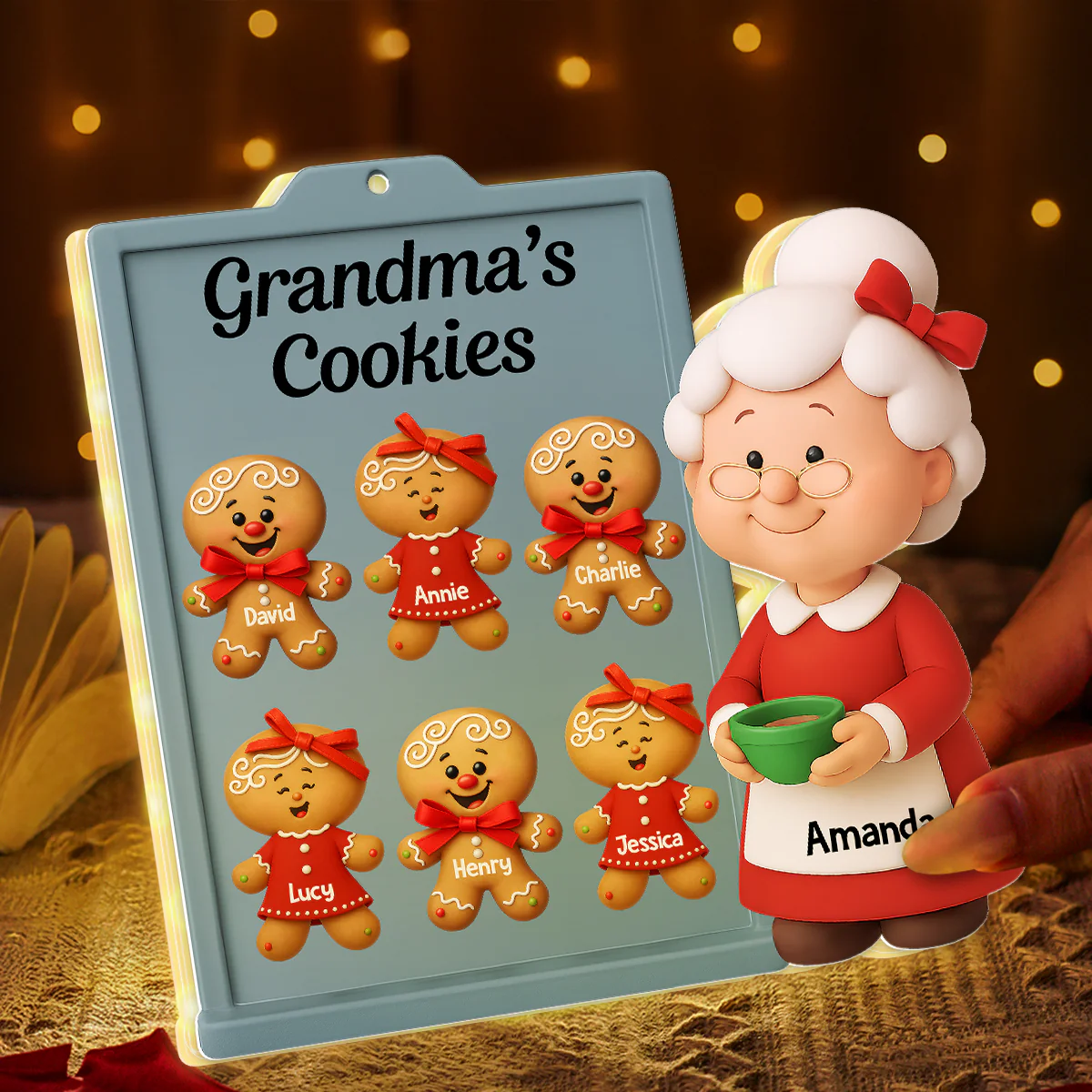 3D Effect Christmas Grandma Cookies Custom Grandkids Names - Personalized Light Box - Image 6