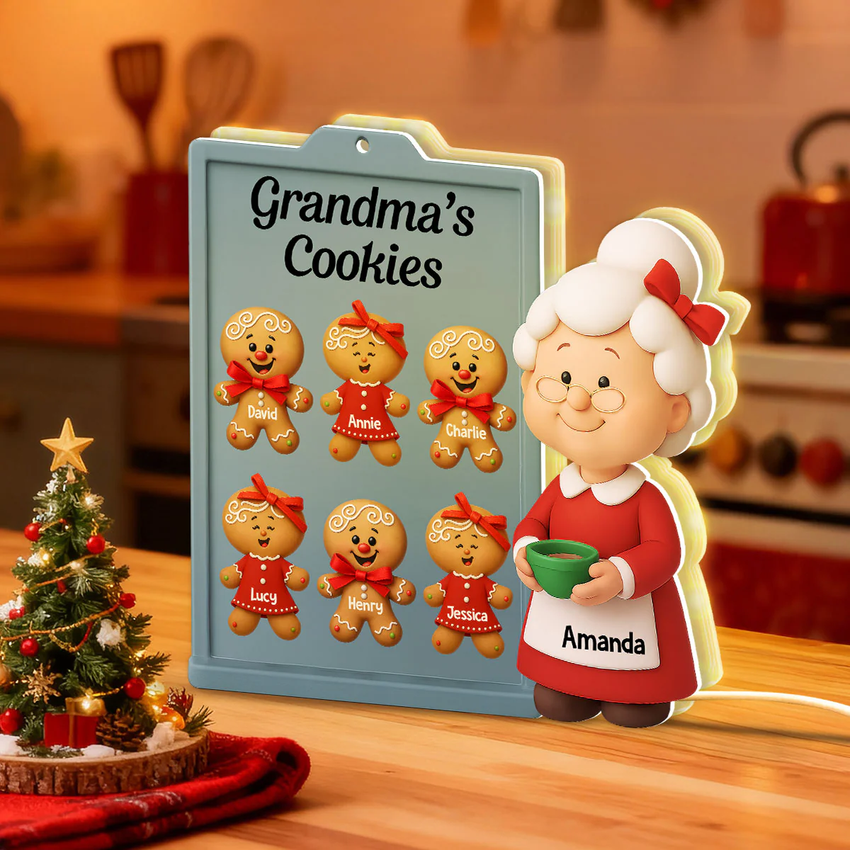 3D Effect Christmas Grandma Cookies Custom Grandkids Names - Personalized Light Box - Image 8